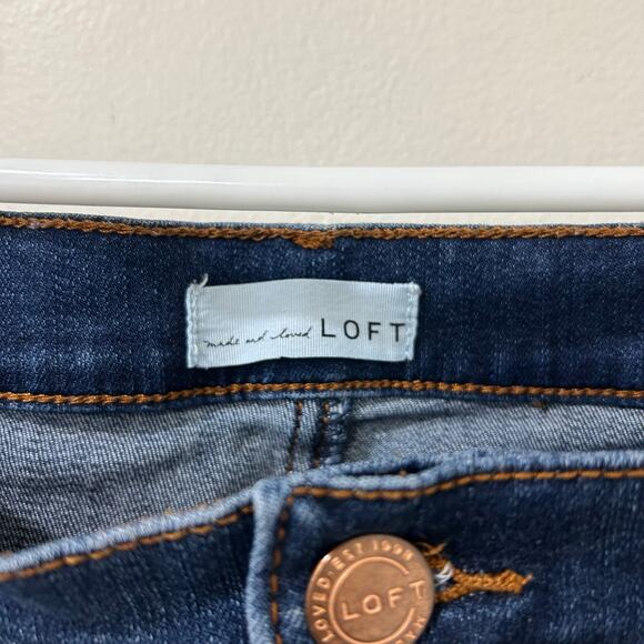 Loft Womens Sz 31/12 Modern Skinny Dark Wash Raw Cropped Hem High Rise Jeans - Picture 3 of 6